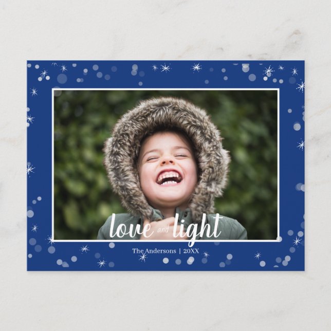 Cute Love & Light Stars Hanukkah Holiday Postcard (Front)