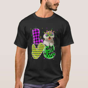 Cute Love Maltese Dog Mask Plaid Leopard Mardi Gra T-Shirt