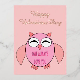Cute Love Message Owl Custom Valentines Day Foil Holiday Postcard