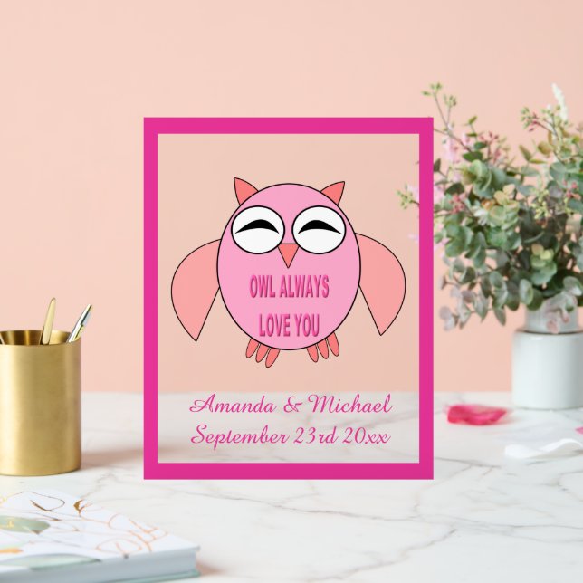 Cute Love Message Owl Custom Wedding Acrylic Sign (Wedding)