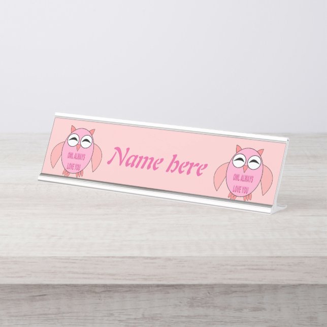 Cute Love Message Owl Personalised Desk Name Plate (Front)