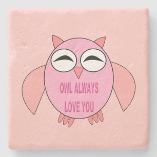 Cute Love Message Owl Stone Coaster