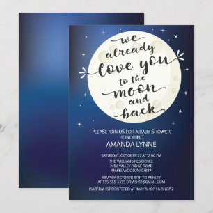 Cute Love Moon & Back Baby Shower Invite