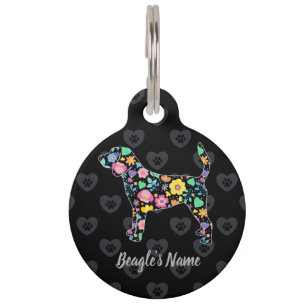 Cute Love My Beagle Floral Design Pet Tag