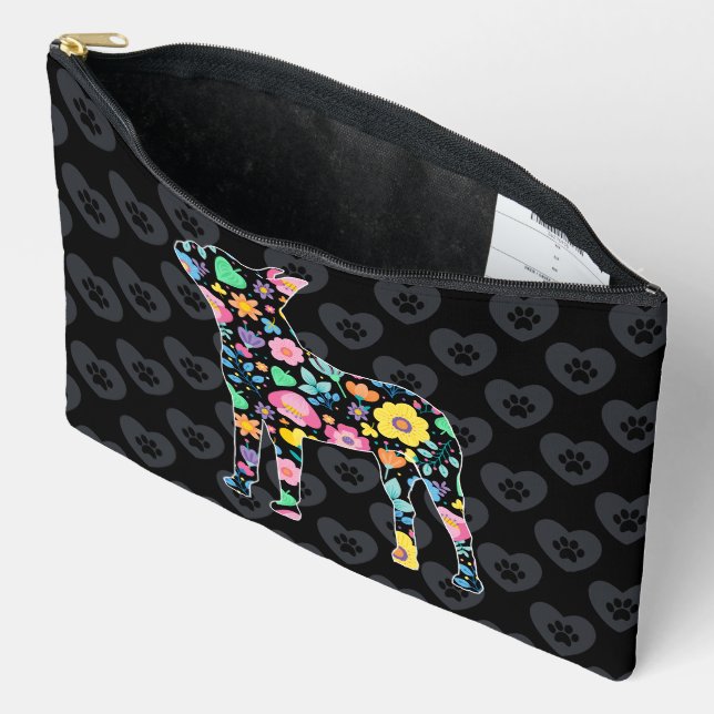 Cute Love My Boston Terrier floral design Accessory Pouch (Open)