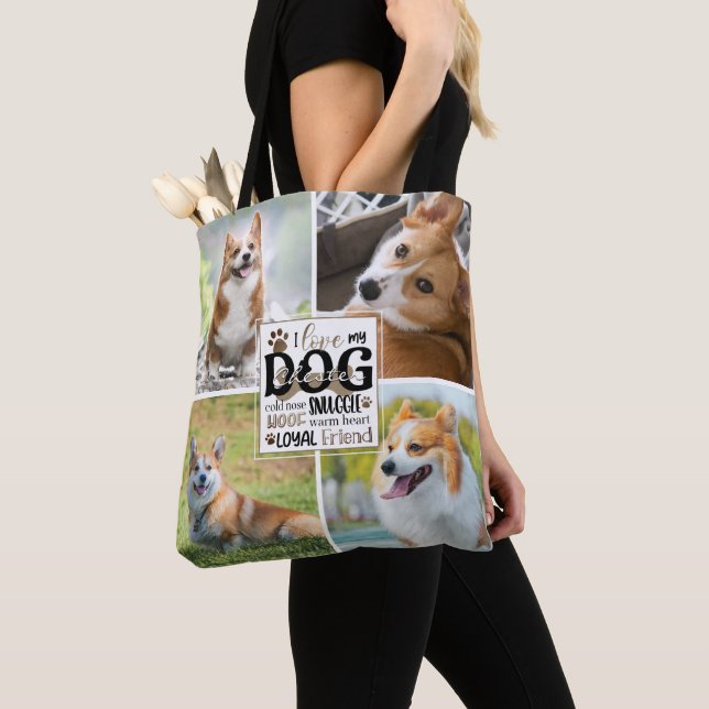 Cute LOVE MY DOG Photo Collage Personalised Tote Bag (Close Up)