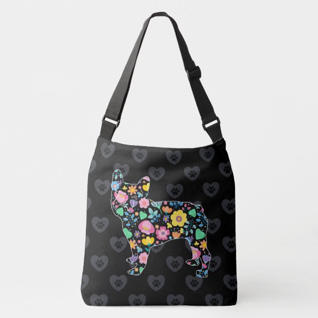 Cute Love My French Bulldog Floral Design Crossbody Bag (Front)