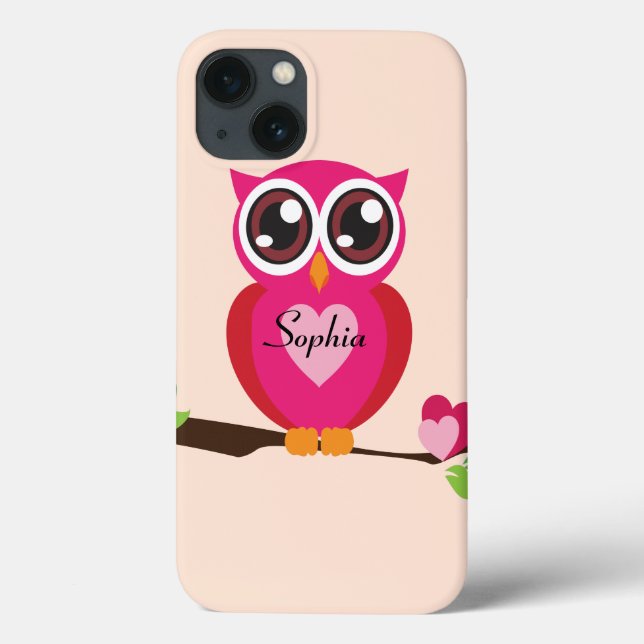 Cute Love Owl with Custom Name Case-Mate iPhone Case (Back)