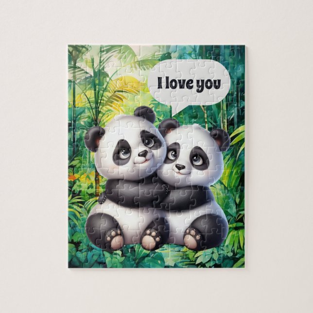Cute love panda's customizable jigsaw puzzle (Vertical)