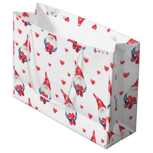 cute love pattern with gnomes and hearts  large gift bag