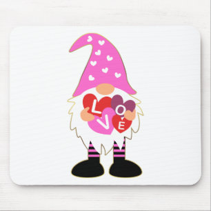 Cute LOVE Pink Heart Valentine Gnome Mouse Mat