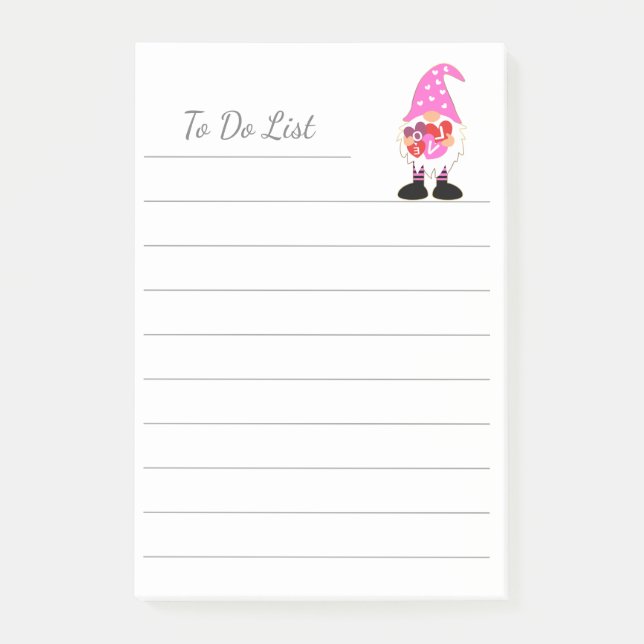 Cute LOVE Pink Heart Valentine Gnome Post-it Notes (Front)