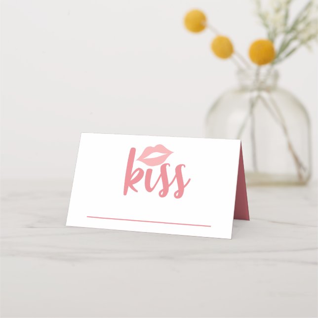 Cute Love Pink Lipstick Kiss Wedding Bridal Shower Place Card (Front)