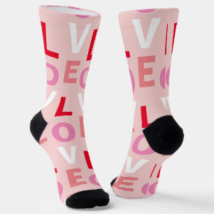 Cute Love Pink Red White Valentines Socks