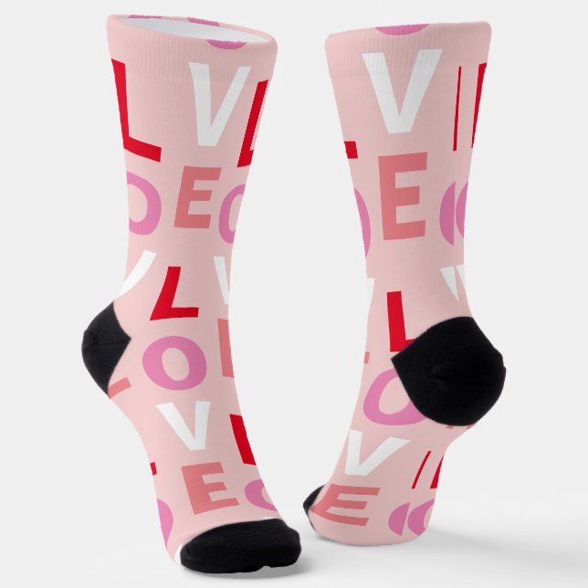 Cute Love Pink Red White Valentines Socks (Angled)