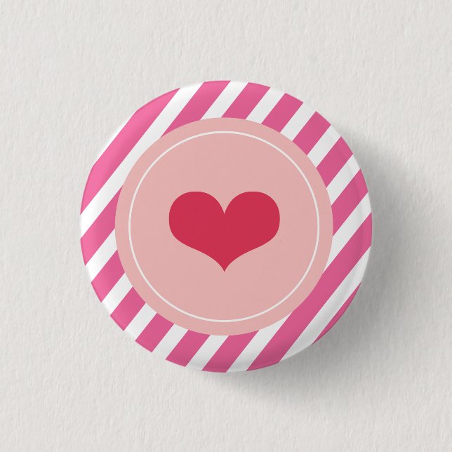 Cute Love Pink Stripes Valentine's Day Buttons (Front)