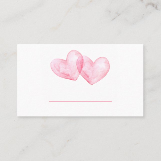 Cute Love Pink Watercolor Hearts Wedding Place Card (Front)