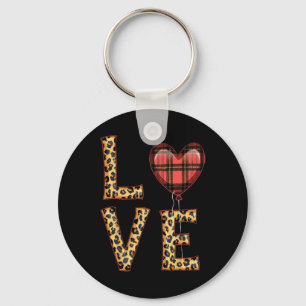 Cute Love Plaid Heart Leopard Valentine's Day Wome Key Ring