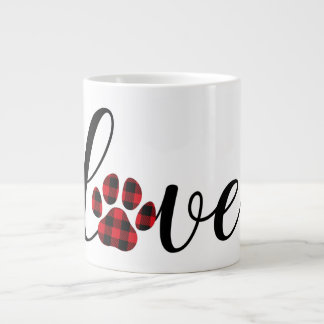 Cute Love Plaid Paw Print Fancy Typography Large Coffee Mug