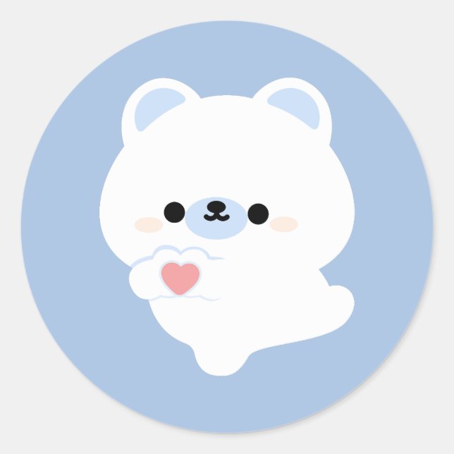 Cute Love Polar Bear Classic Round Sticker (Front)