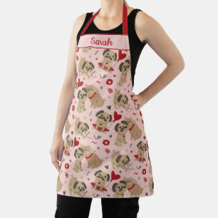 Cute Love Pugs Design in Pink Tones Apron