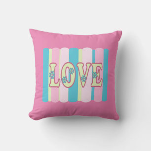 Cute Love Quote Feminine Pastel Pink Yellow Blue Cushion