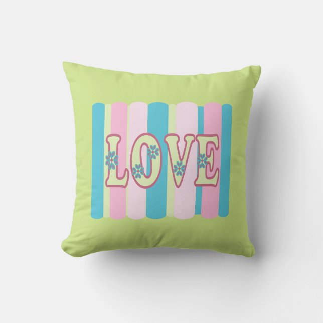 Cute Love Quote Feminine Pastel Pink Yellow Blue Cushion (Front)