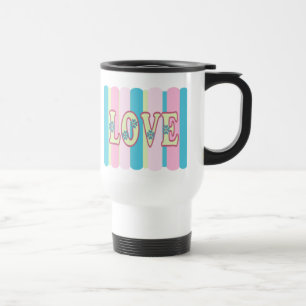 Cute Love Quote Pastel Pink Yellow Blue Design Travel Mug
