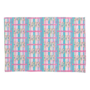 Cute Love Quote Pastel Pink Yellow Blue Pattern Pillowcase