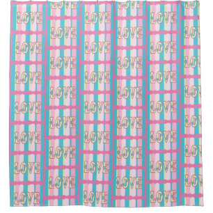 Cute Love Quote Pastel Pink Yellow Blue Pattern Shower Curtain