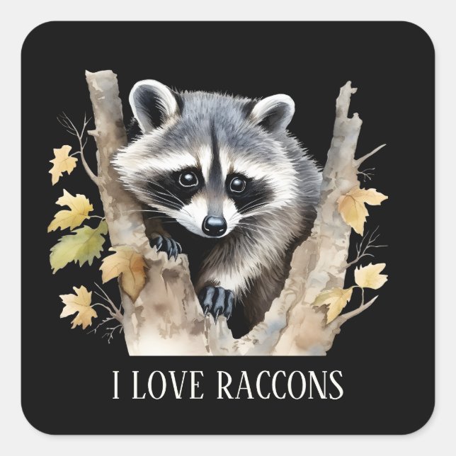 Cute love raccoons animals lovers add text Tote Square Sticker (Front)