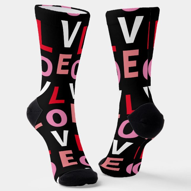 Cute Love Red Pink Black Valentines Day Socks (Angled)