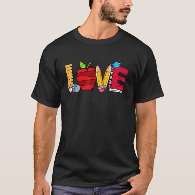 Cute Love School Apples  Back To School Teacher T-Shirt (Front)