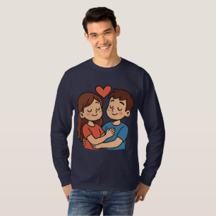 Cute Love Sticker Cartoon Couple in Love T-Shirt