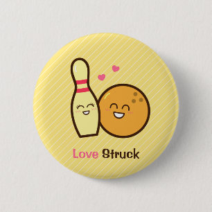 Cute Love Struck Bowling Ball and Pin Button