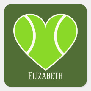 cute love tennis heart add name square sticker