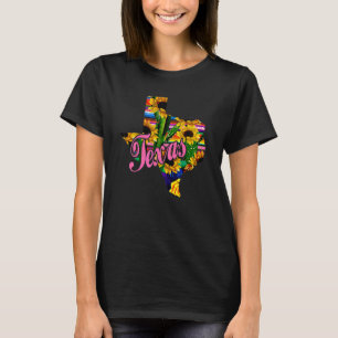 Cute Love Texas State Cactus Sunflower Texas Map T-Shirt