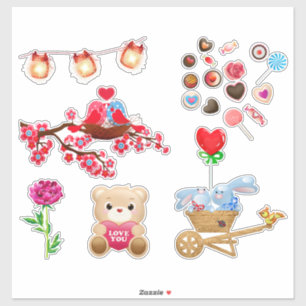 Cute love theme animal, heart, candy, pink red