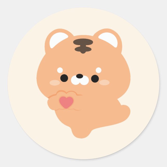 Cute Love Tiger Classic Round Sticker (Front)