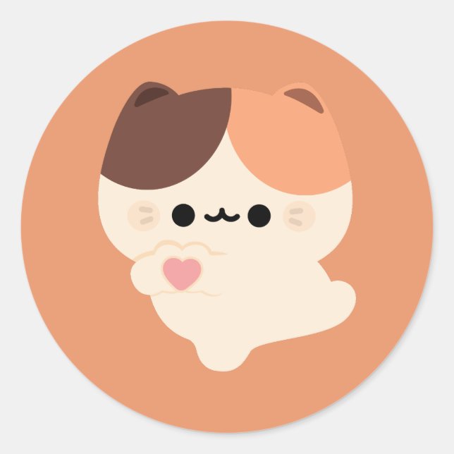 Cute Love Tortie Cat Classic Round Sticker (Front)