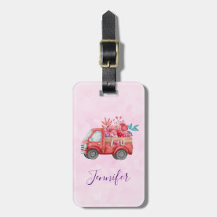 Cute Love Truck Carrying Hearts & Flowers Luggage Tag
