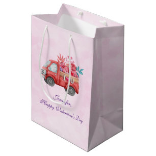 Cute Love Truck Carrying Hearts & Flowers Medium Gift Bag
