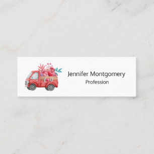 Cute Love Truck Carrying Hearts & Flowers Mini Business Card