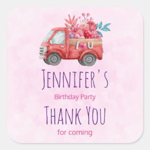 Cute Love Truck Carrying Hearts & Flowers Party Square Sticker