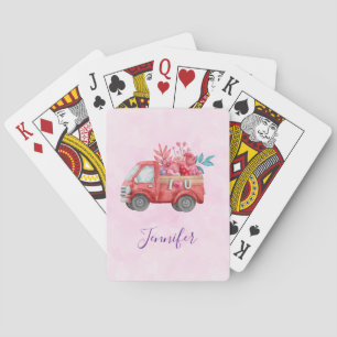 Cute Love Truck Carrying Hearts & Flowers Playing Cards