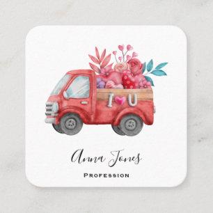 Cute Love Truck Carrying Hearts & Flowers Square Business Card