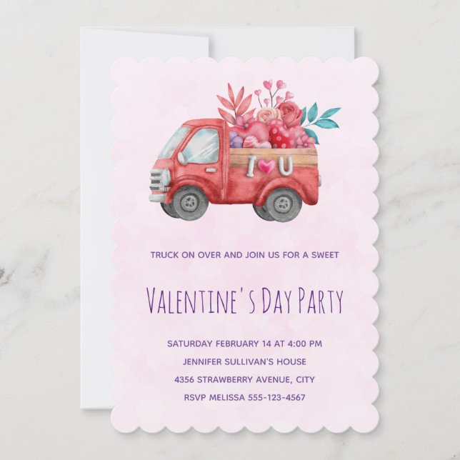 Cute Love Truck Carrying Valentine Goodies Invitation (Front)