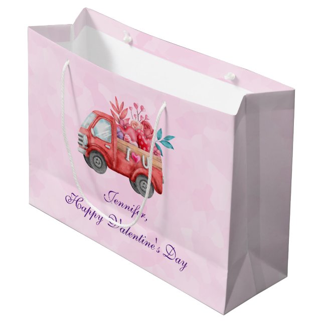 Cute Love Truck Carrying Valentine Goodies Large Gift Bag (Front Angled)