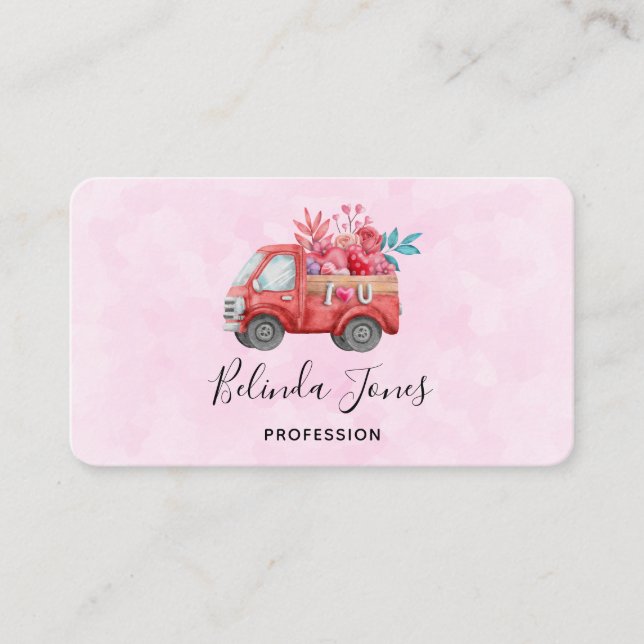Cute Love truck on Pink Background Business Card (Front)
