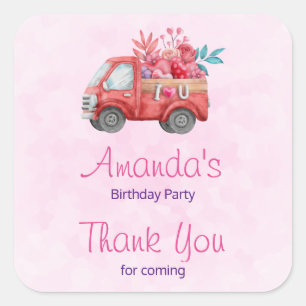Cute Love Truck Valentine Birthday Thank You Square Sticker